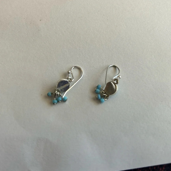 3/$20 Turquoise Teal Beaded Small Silver Tone Dangling Drop Earrings - Picture 2 of 3